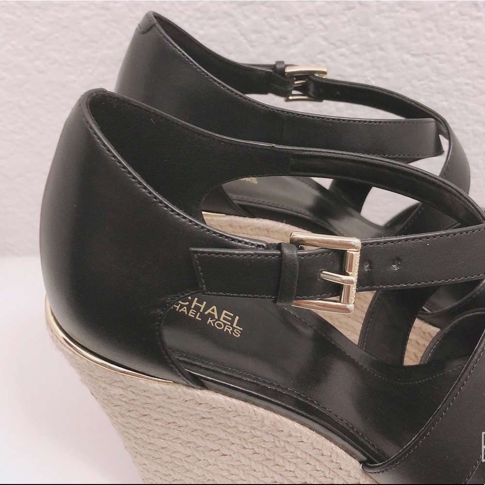 NEW Michael Kors Leather Wedge Sandals Espadrilles Black, Size 9.5 Retail $139 - Picture 9 of 13